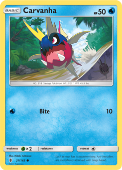 Common Pokémon card Carvanha 27/145 from Guardians Rising expansion