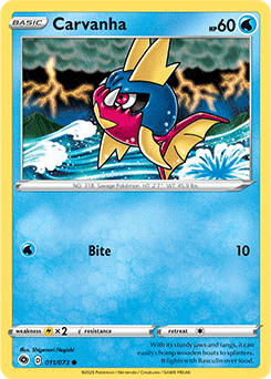 Common Pokémon card Carvanha 011/073 from Champion s Path expansion