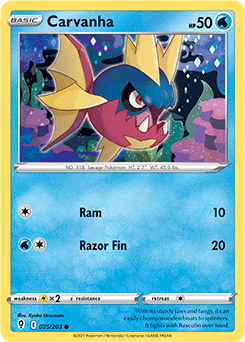 Common Pokémon card Carvanha 35/203 from Evolving Skies expansion