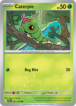 Common Pokémon card Caterpie 1/159 from Journey Together expansion
