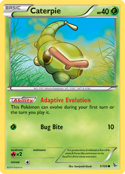 Common Pokémon card Caterpie 1/106 from Flashfire expansion