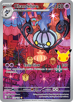 Illustration rare Pokémon card Chandelure 137/128 from 30th Celebration expansion