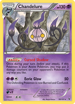 Rare Pokémon card Chandelure 60/101 from Noble Victories expansion