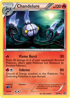 Rare holo Pokémon card Chandelure 20/99 from Next Destinies expansion