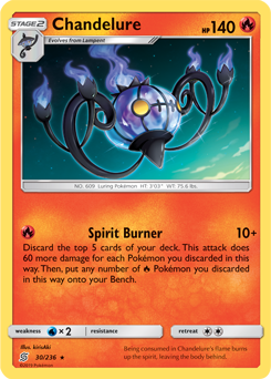 Rare holo Pokémon card Chandelure 30/236 from Unified Minds expansion