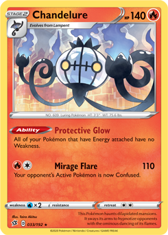 Rare Holo Pokémon card Chandelure 33/192 from Rebel Clash expansion