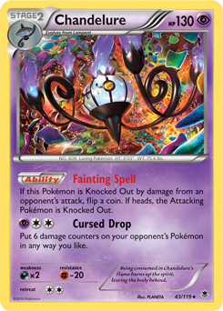Rare holo Pokémon card Chandelure 43/119 from Phantom Forces expansion