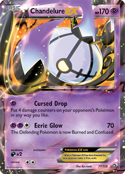 Pokémon EX Pokémon card Chandelure EX 77/113 from Legendary Treasures expansion