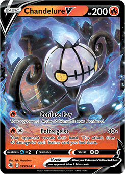 Ultra rare V Pokémon card Chandelure V 39/264 from Fusion Strike expansion