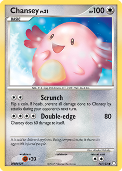 Common Pokémon card Chansey 76/123 from Mysterious Treasures expansion