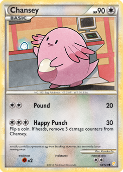 Common Pokémon card Chansey 58/123 from HeartGold SoulSilver expansion