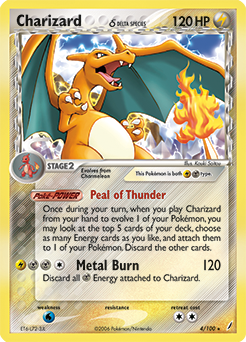 Rare Holo Pokémon card Charizard 4/100 from Ex Crystal Guardians expansion