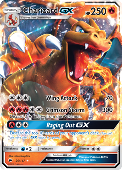 Pokémon GX Pokémon card Charizard GX 20/147 from Burning Shadows expansion