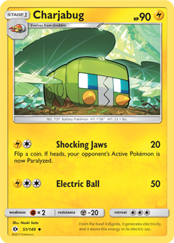 Uncommon Pokémon card Charjabug 51/149 from Sun & Moon expansion