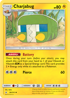 Uncommon Pokémon card Charjabug 58/214 from Unbroken Bonds expansion