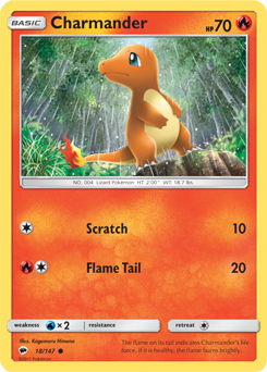Common Pokémon card Charmander 18/147 from Burning Shadows expansion