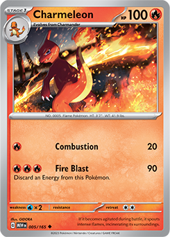 Uncommon Pokémon card Charmeleon 5/165 from 151 expansion