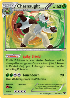 Rare holo Pokémon card Chesnaught 14/146 from X&Y expansion