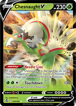 Ultra rare V Pokémon card Chesnaught V 015/195 from Silver Tempest expansion