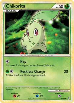 Common Pokémon card Chikorita 53/95 from Call of Legends expansion