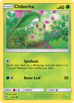 Common Pokémon card Chikorita 5/214 from Lost Thunder expansion