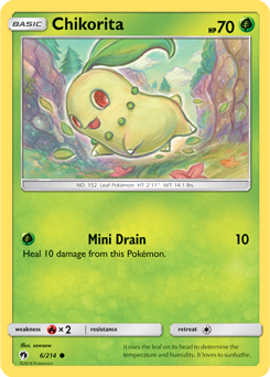 Common Pokémon card Chikorita 6/214 from Lost Thunder expansion