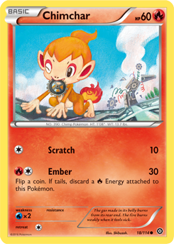 Common Pokémon card Chimchar 18/114 from Steam Siege expansion
