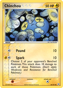 Common Pokémon card Chinchou 56/101 from Ex Hidden Legends expansion