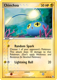 Common Pokémon card Chinchou 57/101 from Ex Hidden Legends expansion