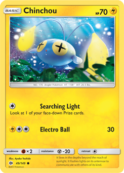 Common Pokémon card Chinchou 49/149 from Sun & Moon expansion