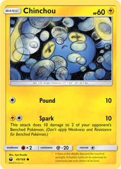 Common Pokémon card Chinchou 49/168 from Celestial Storm expansion