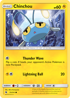 Common Pokémon card Chinchou 73/214 from Lost Thunder expansion