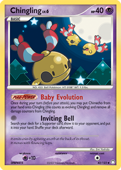Uncommon Pokémon card Chingling 42/123 from Mysterious Treasures expansion