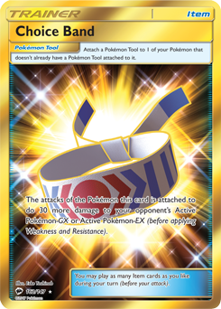 Secret Gold Pokémon card Choice Band 162/147 from Burning Shadows expansion