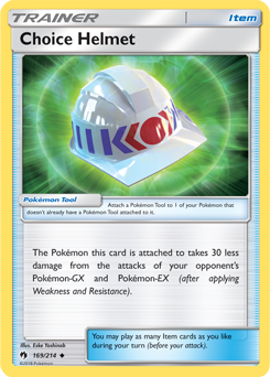 Uncommon Pokémon card Choice Helmet 169/214 from Lost Thunder expansion