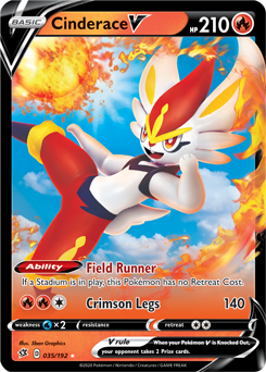 Ultra rare V Pokémon card Cinderace V 35/192 from Rebel Clash expansion