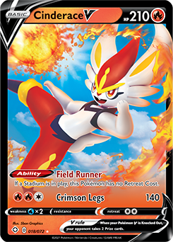 Ultra rare V Pokémon card Cinderace V 018/072 from Shining Fates expansion