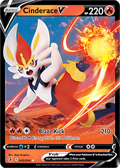 Ultra rare V Pokémon card Cinderace V 43/264 from Fusion Strike expansion
