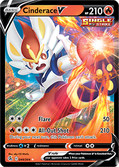 Ultra rare V Pokémon card Cinderace V 44/264 from Fusion Strike expansion