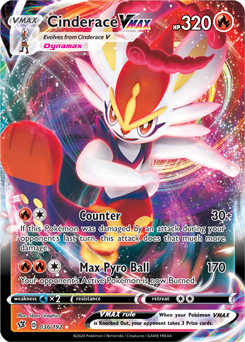 Ultra rare VMAX Pokémon card Cinderace VMAX 36/192 from Rebel Clash expansion