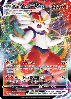 Ultra rare VMAX Pokémon card Cinderace VMAX 019/072 from Shining Fates expansion