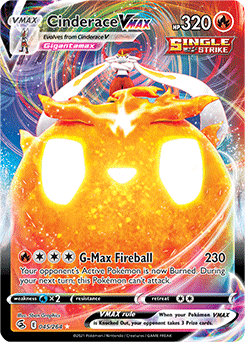 Ultra rare VMAX Pokémon card Cinderace VMAX 45/264 from Fusion Strike expansion