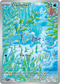 Illustration rare Pokémon card Clauncher 205/198 from Scarlet & Violet expansion