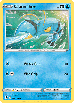 Common Pokémon card Clauncher 74/264 from Fusion Strike expansion