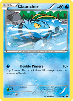 Common Pokémon card Clauncher 33/114 from Steam Siege expansion