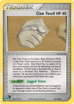 Carte Pokémon Commune Fossile griffe 90/100 de la série Ex Tempête de Sable