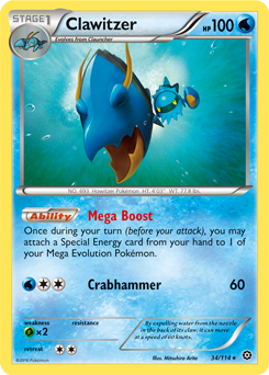 Rare Pokémon card Clawitzer 34/114 from Steam Siege expansion