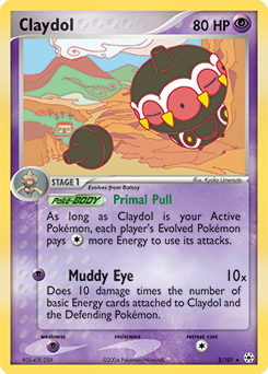 Rare Holo Pokémon card Claydol 2/101 from Ex Hidden Legends expansion