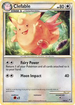Rare holo Pokémon card Clefable 1/95 from Call of Legends expansion