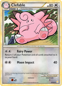 Rare holo Pokémon card Clefable 3/123 from HeartGold SoulSilver expansion